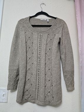 Punto Roma Taupe Beaded Cable Knit Long Sleeve Top